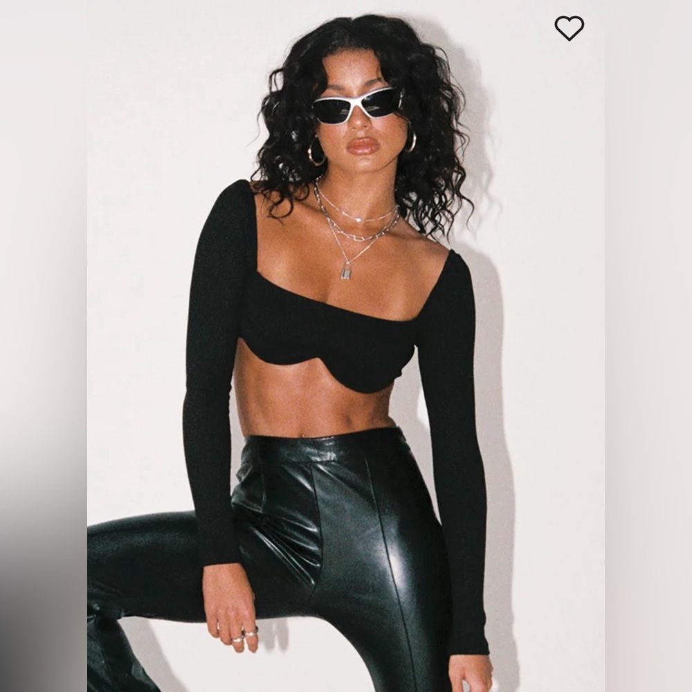 Princess Polly Becca Long Sleeve Crop Top Black Size 0
